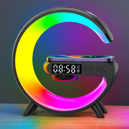 myturboraff  Multifunction Wireless Charger Pad Stand Speaker TF RGB Night Light Fast Charging Station for iPhone Samsung Xiaomi Huawei